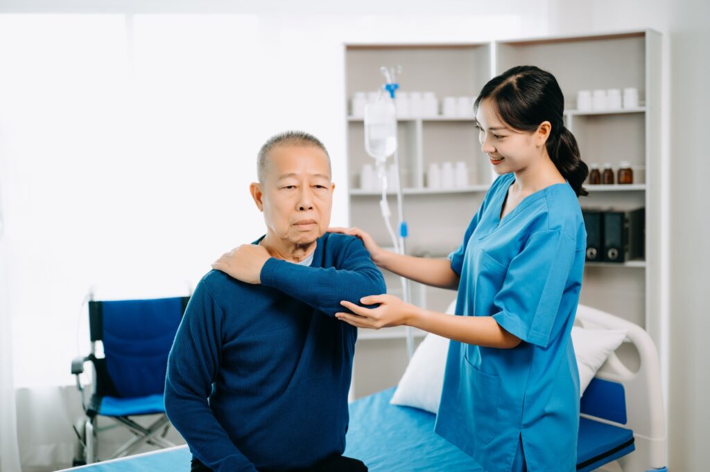 Doctor consulting with patient Back problems Physical therapy concept