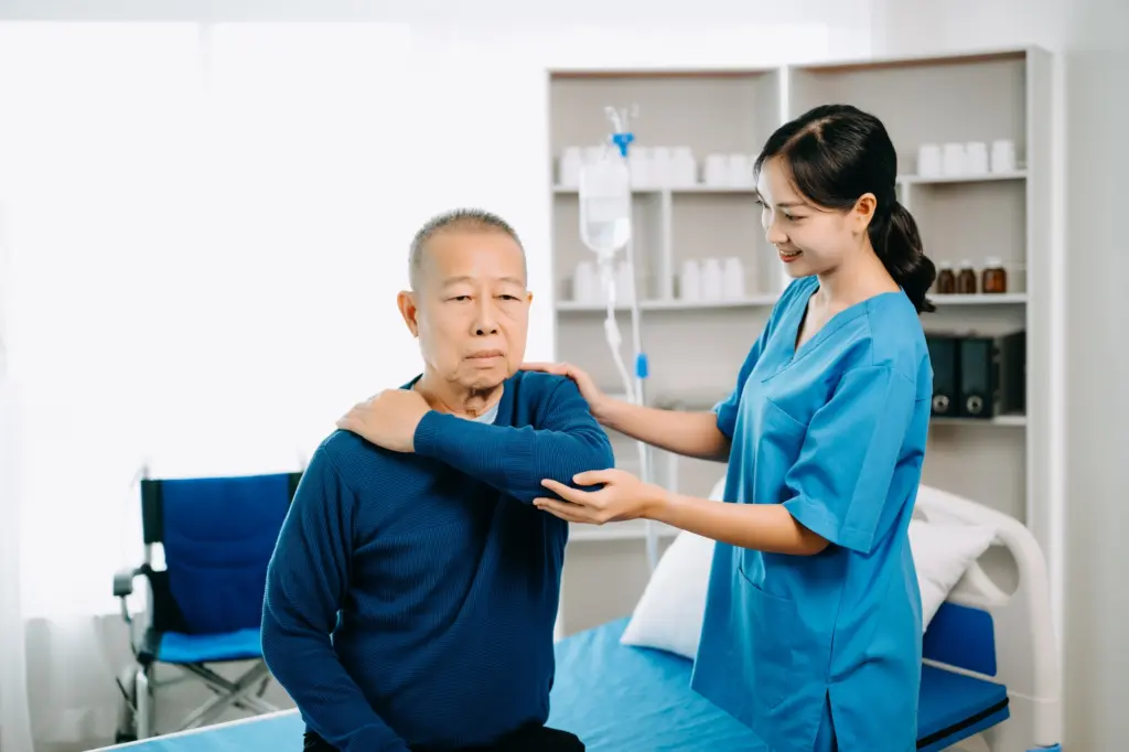 Doctor consulting with patient Back problems Physical therapy concept