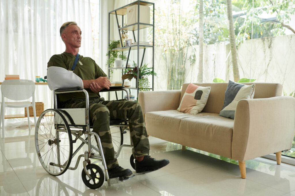 Soldier With Wounded Arm In Wheelchair