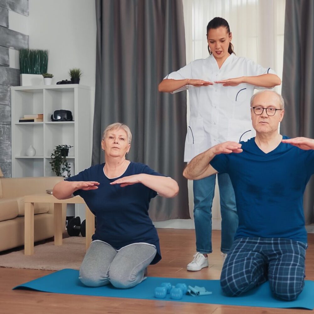 Couple physical therapy with nurse