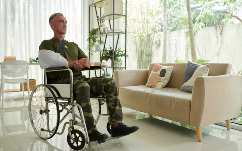 Soldier With Wounded Arm In Wheelchair